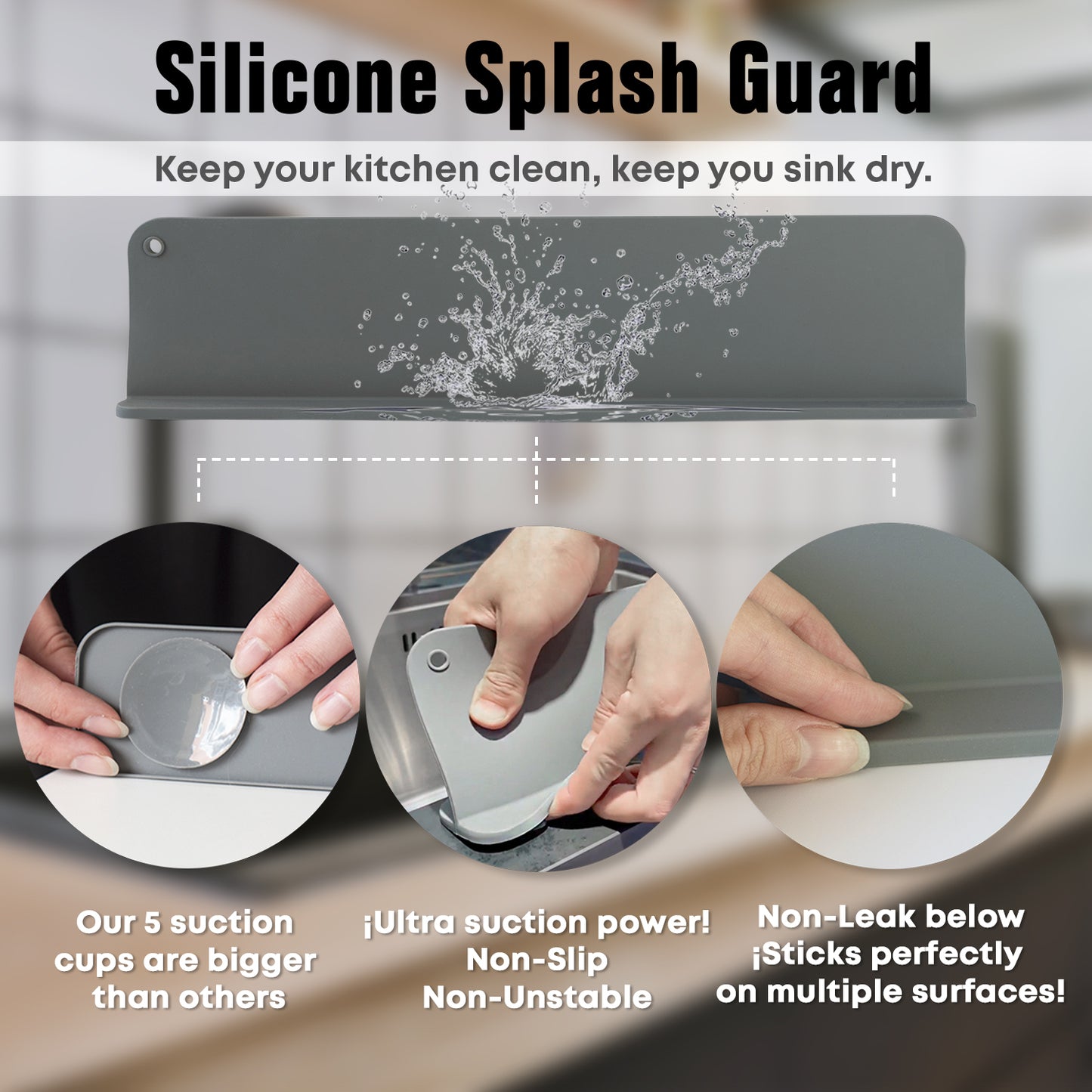 Silicone Sink Splash Guard + Soap Tray (View on Amazon)