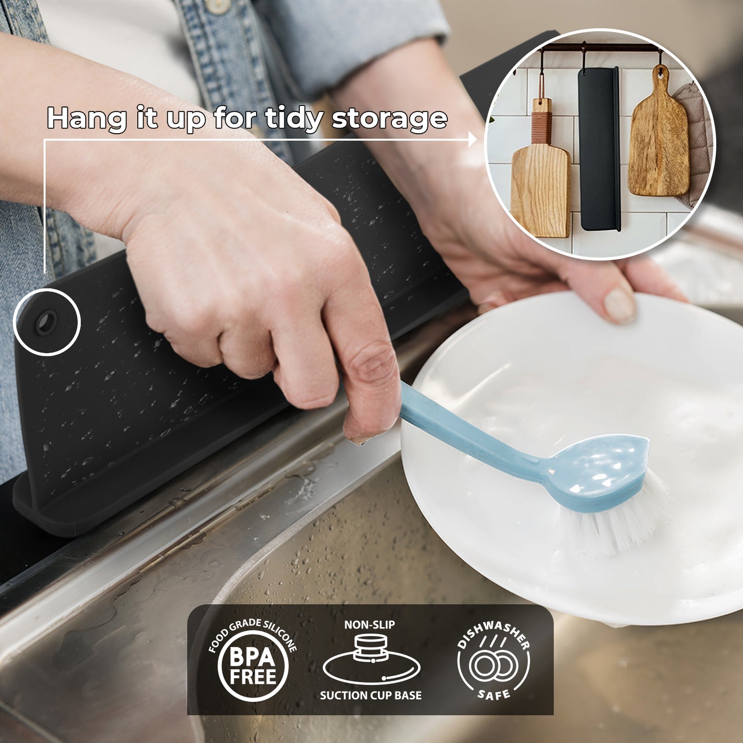 Silicone Sink Splash Guard + Soap Tray