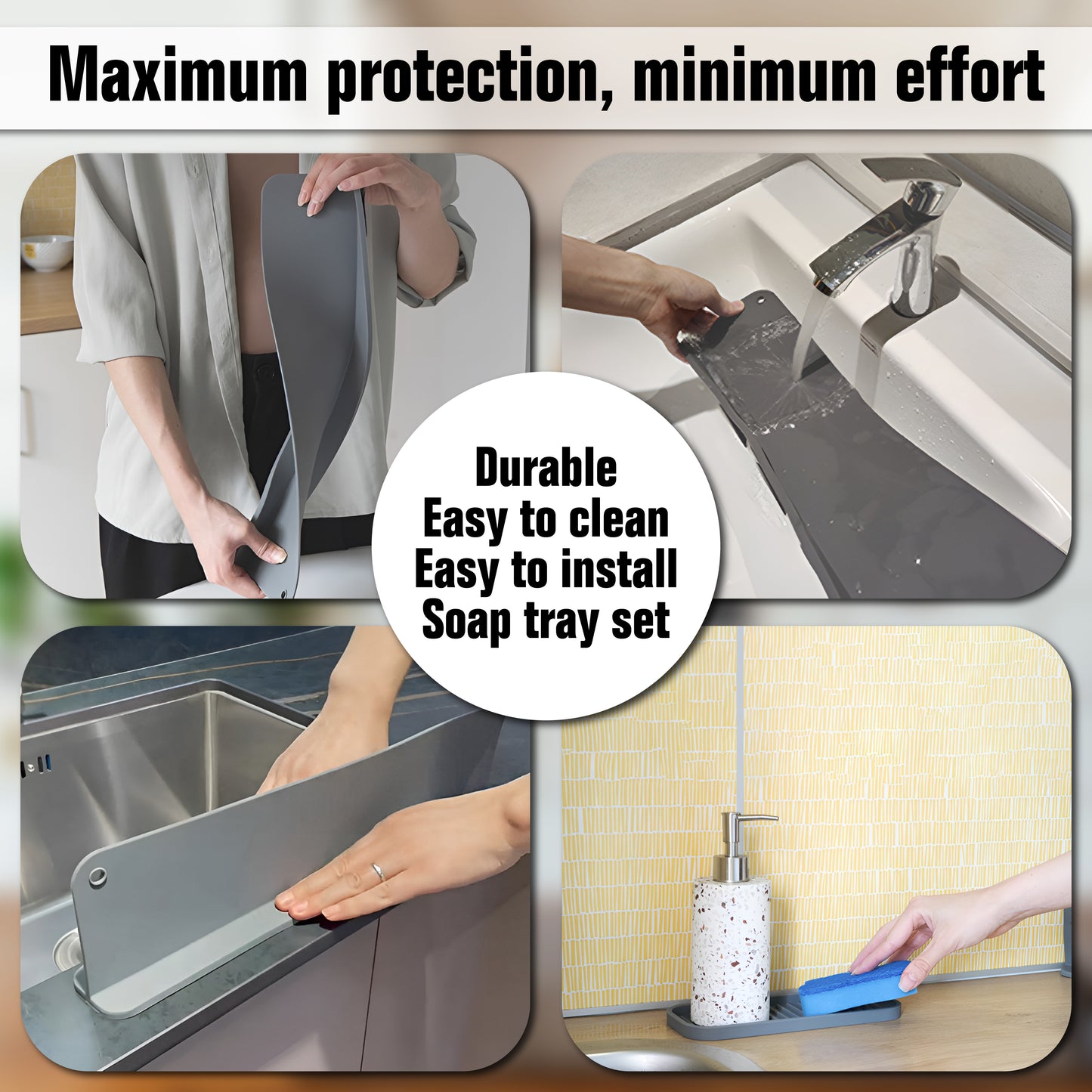 Silicone Sink Splash Guard + Soap Tray (View on Amazon)