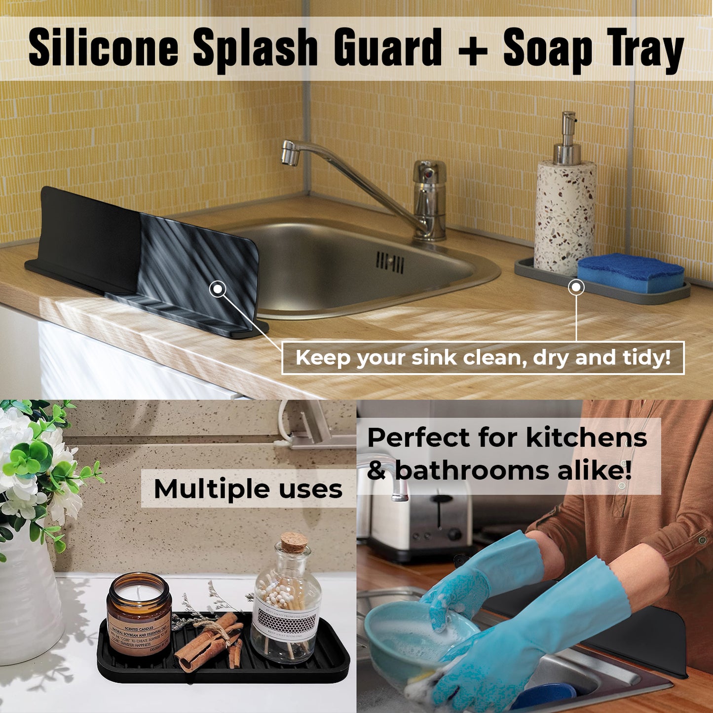 Silicone Sink Splash Guard + Soap Tray