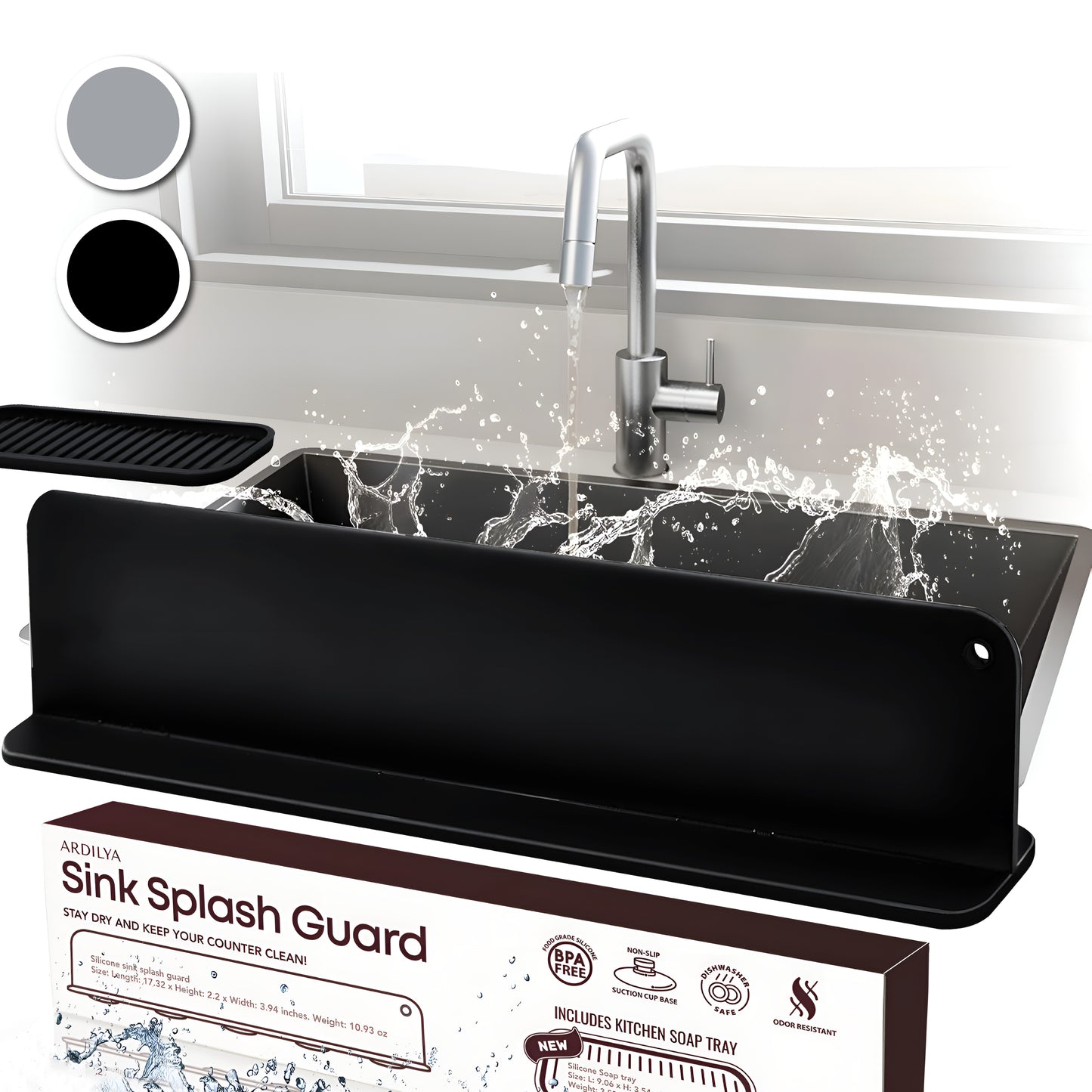 Silicone Sink Splash Guard + Soap Tray